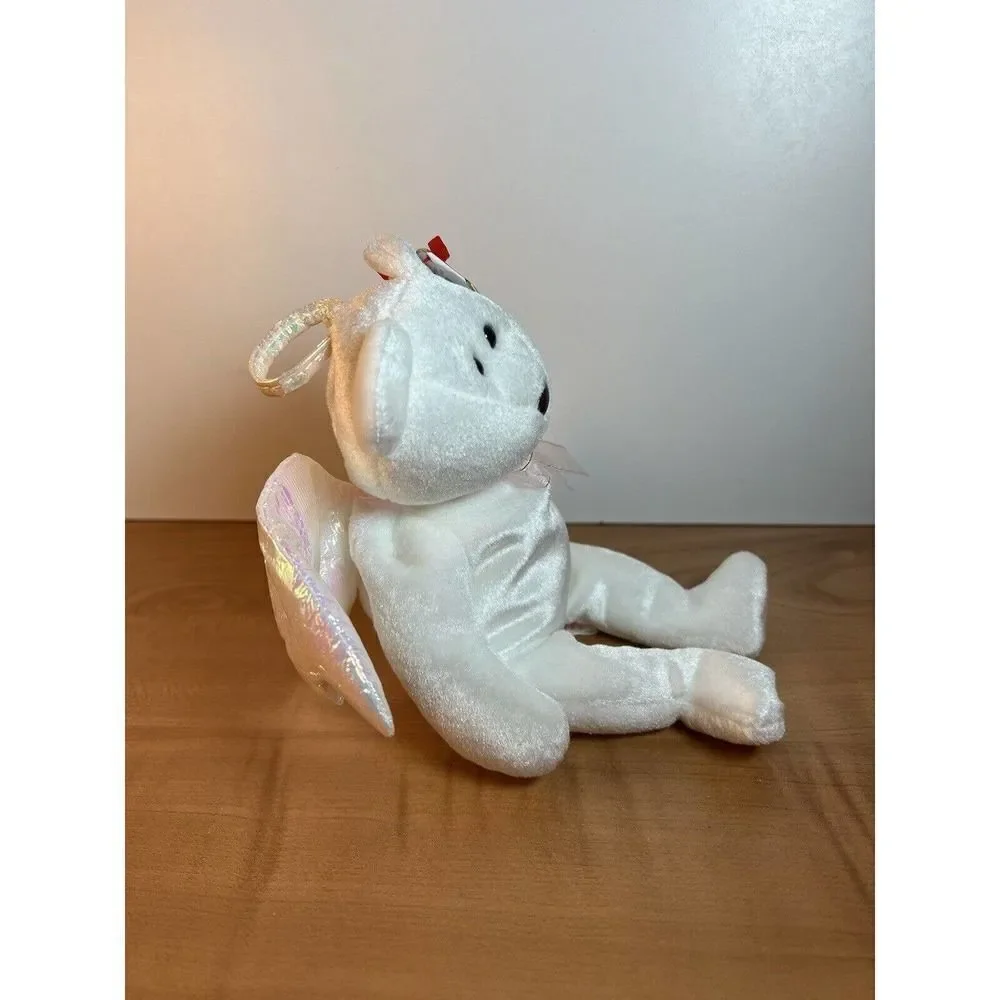 Retired Ty Beanie Babies Halo the Angel Bear Toy With Brown Nose, 1998